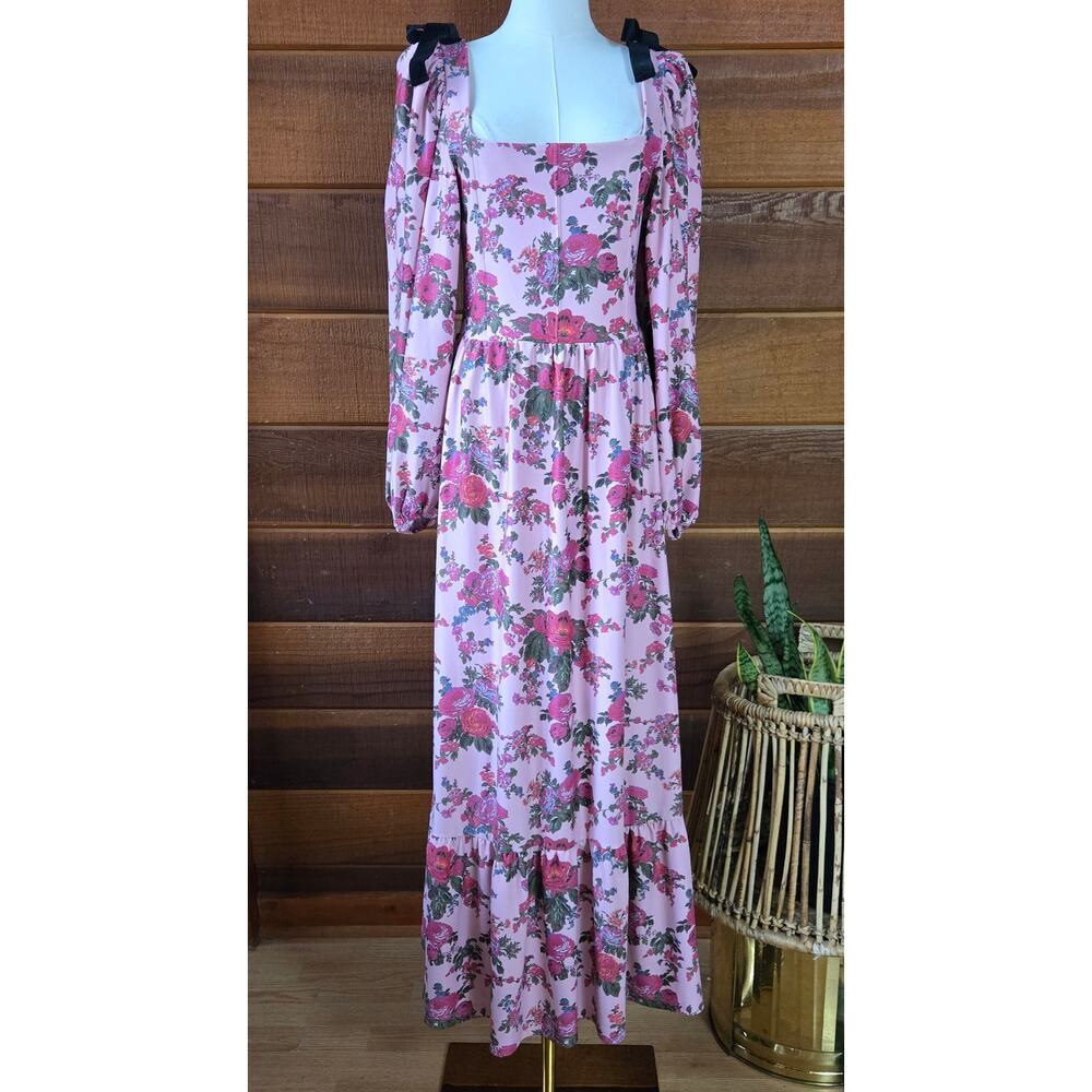 NWOT Smith & Quinn Puff Sleeve Pink Floral Maxi Dress M Bloom Romantic Cottage